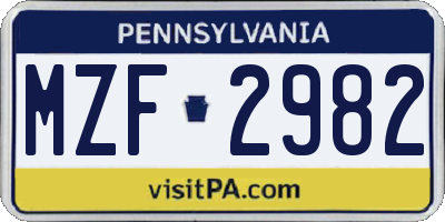 PA license plate MZF2982