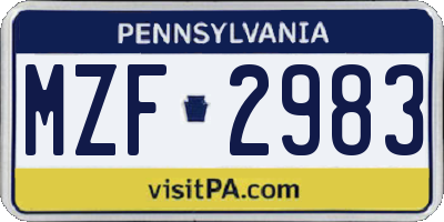 PA license plate MZF2983