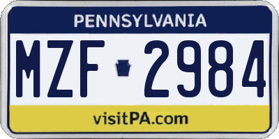 PA license plate MZF2984