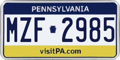 PA license plate MZF2985