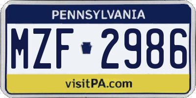 PA license plate MZF2986