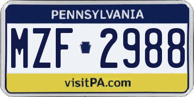 PA license plate MZF2988