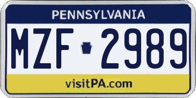 PA license plate MZF2989