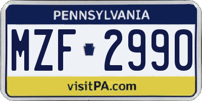 PA license plate MZF2990