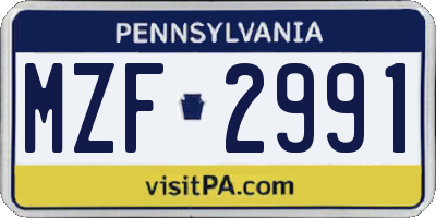PA license plate MZF2991