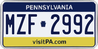 PA license plate MZF2992