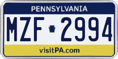 PA license plate MZF2994