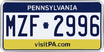 PA license plate MZF2996