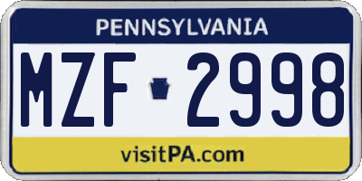 PA license plate MZF2998