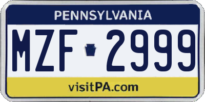 PA license plate MZF2999