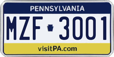 PA license plate MZF3001