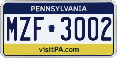 PA license plate MZF3002