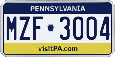 PA license plate MZF3004