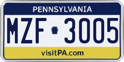 PA license plate MZF3005