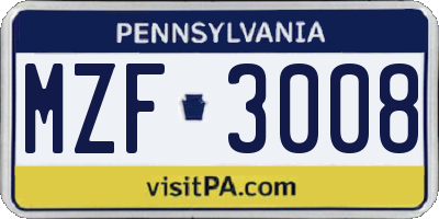 PA license plate MZF3008