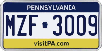 PA license plate MZF3009
