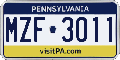 PA license plate MZF3011