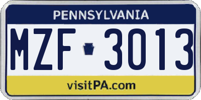 PA license plate MZF3013