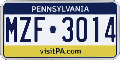PA license plate MZF3014