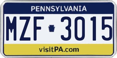 PA license plate MZF3015