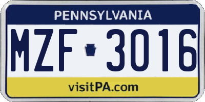 PA license plate MZF3016
