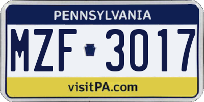 PA license plate MZF3017