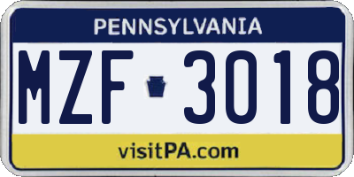 PA license plate MZF3018
