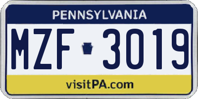 PA license plate MZF3019