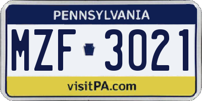 PA license plate MZF3021