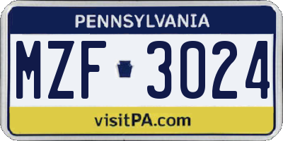 PA license plate MZF3024