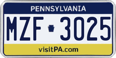 PA license plate MZF3025