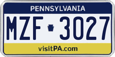 PA license plate MZF3027