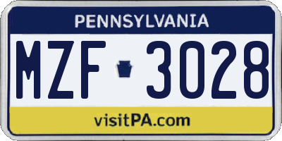 PA license plate MZF3028