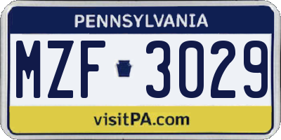 PA license plate MZF3029