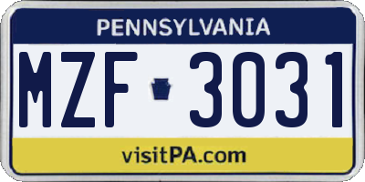 PA license plate MZF3031