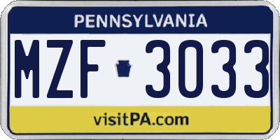 PA license plate MZF3033