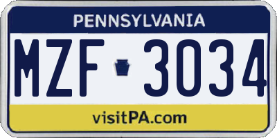 PA license plate MZF3034