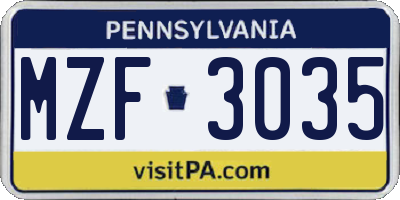 PA license plate MZF3035