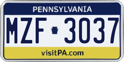 PA license plate MZF3037