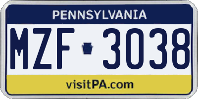 PA license plate MZF3038