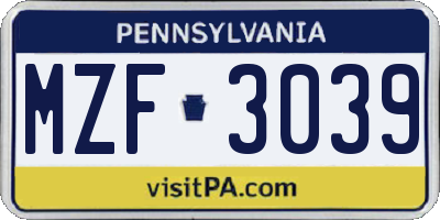 PA license plate MZF3039