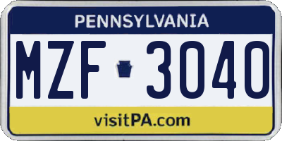 PA license plate MZF3040
