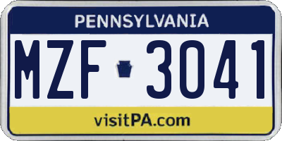 PA license plate MZF3041