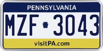 PA license plate MZF3043