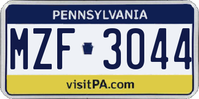 PA license plate MZF3044
