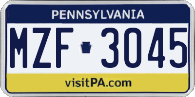 PA license plate MZF3045