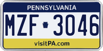 PA license plate MZF3046