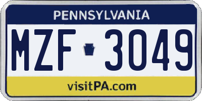 PA license plate MZF3049