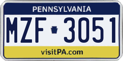PA license plate MZF3051