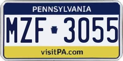 PA license plate MZF3055